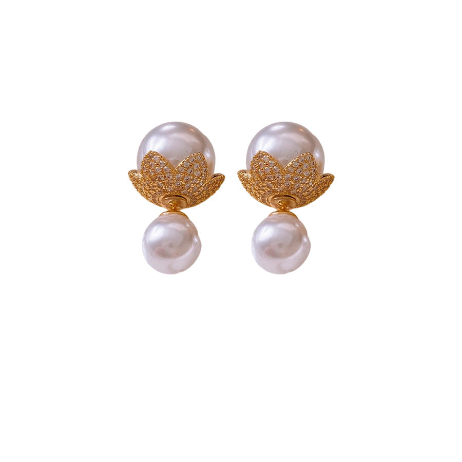 Flower CZ Pearl 18K Gold Silver White Anti Tarnish Stud Earring Bulk