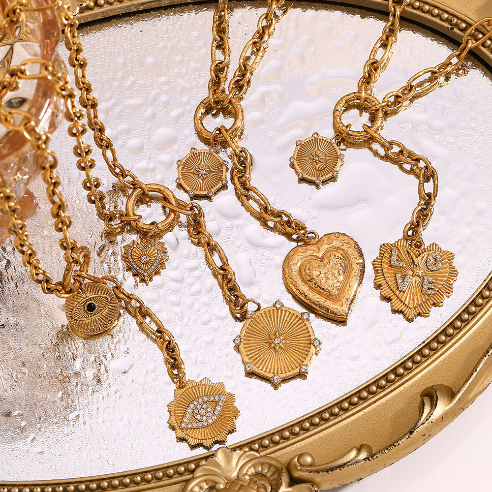 Wheel Heart 18k Gold Stainless Steel Anti Tarnish Necklace Pendant Chain For Women