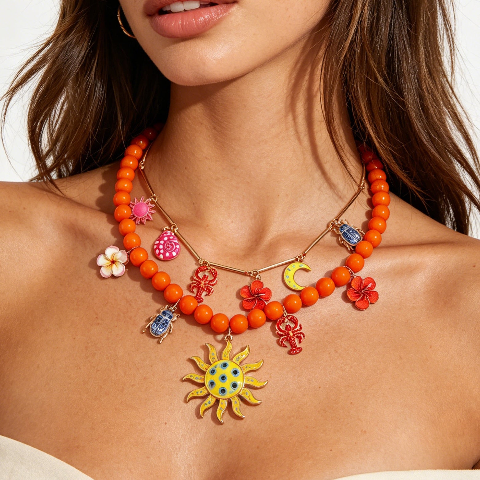 Multi Color Charm Celestial Gold Plated Beads Necklace For Women Bulk Main image