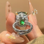 Luxury Silver Pink Green Solitaire CZ Anti Tarnish Free Size Ring Bulk