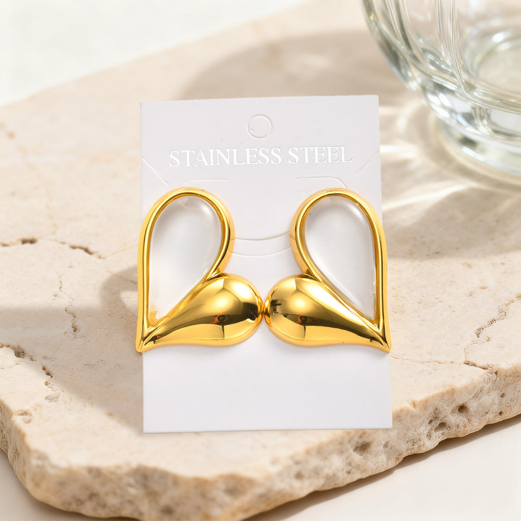 Luxury Heart Rose Quartz Gold Anti Tarnish Copper Stud Earrings Bulk