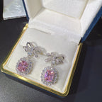 Pink Emerald Cut CZ Bow Silver Plated Copper Necklace Combo Set Bulk