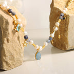 Drop Pearl Blue Purple 18K Gold Anti Tarnish Necklace Chain Women Bulk
