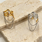 Dual Tone Gold Silver CZ Crystal Chain Stainless Steel Cocktail Ring Bulk