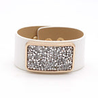 Rectangle CZ Rose Gold Anti Tarnish Wrist Band Leather Bracelet Bulk