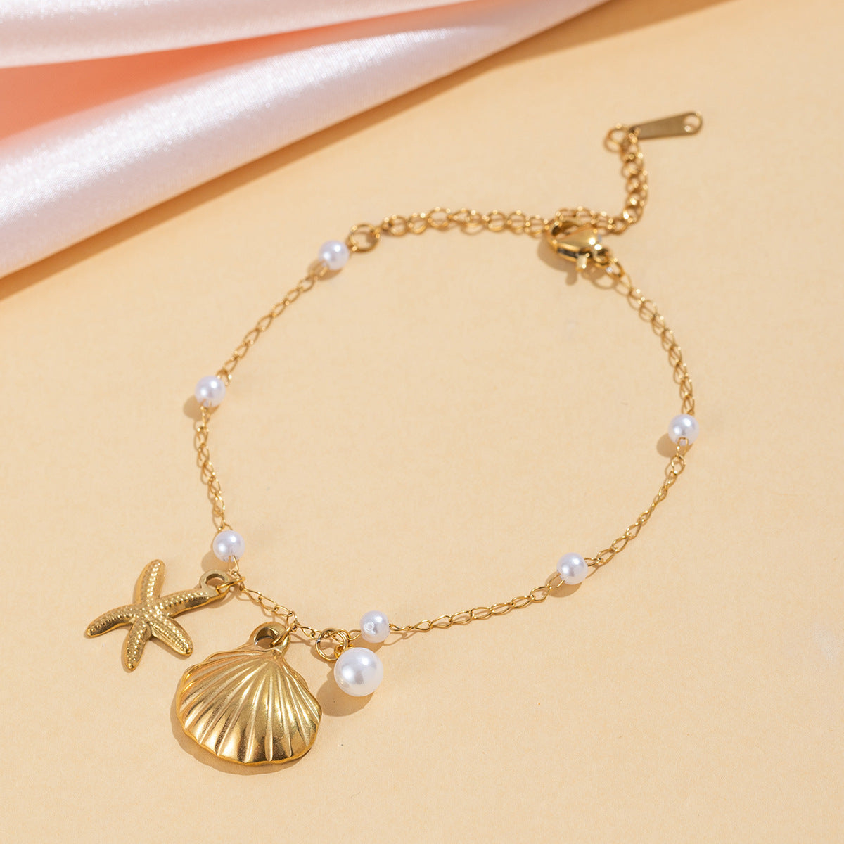 Shells Starfish Pearl 18K Gold Stainless Steel Anti Tarnish Link Chain Bracelet For Women Main image