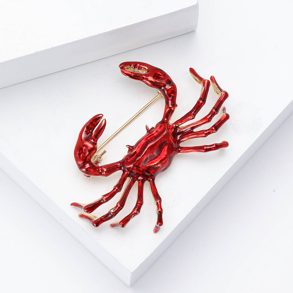 Red Crab Gold Plated Enamel Brooch For Women Bulk