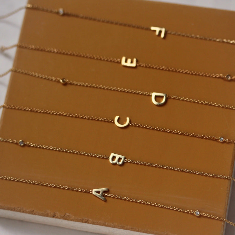 Initial Alphabets Letters 18K Gold Cubic Zirconia Stainless Steel Anti Tarnish Necklace For Women