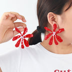 Floral Flower Leaf Red White Dangler Earring For Women Bulk