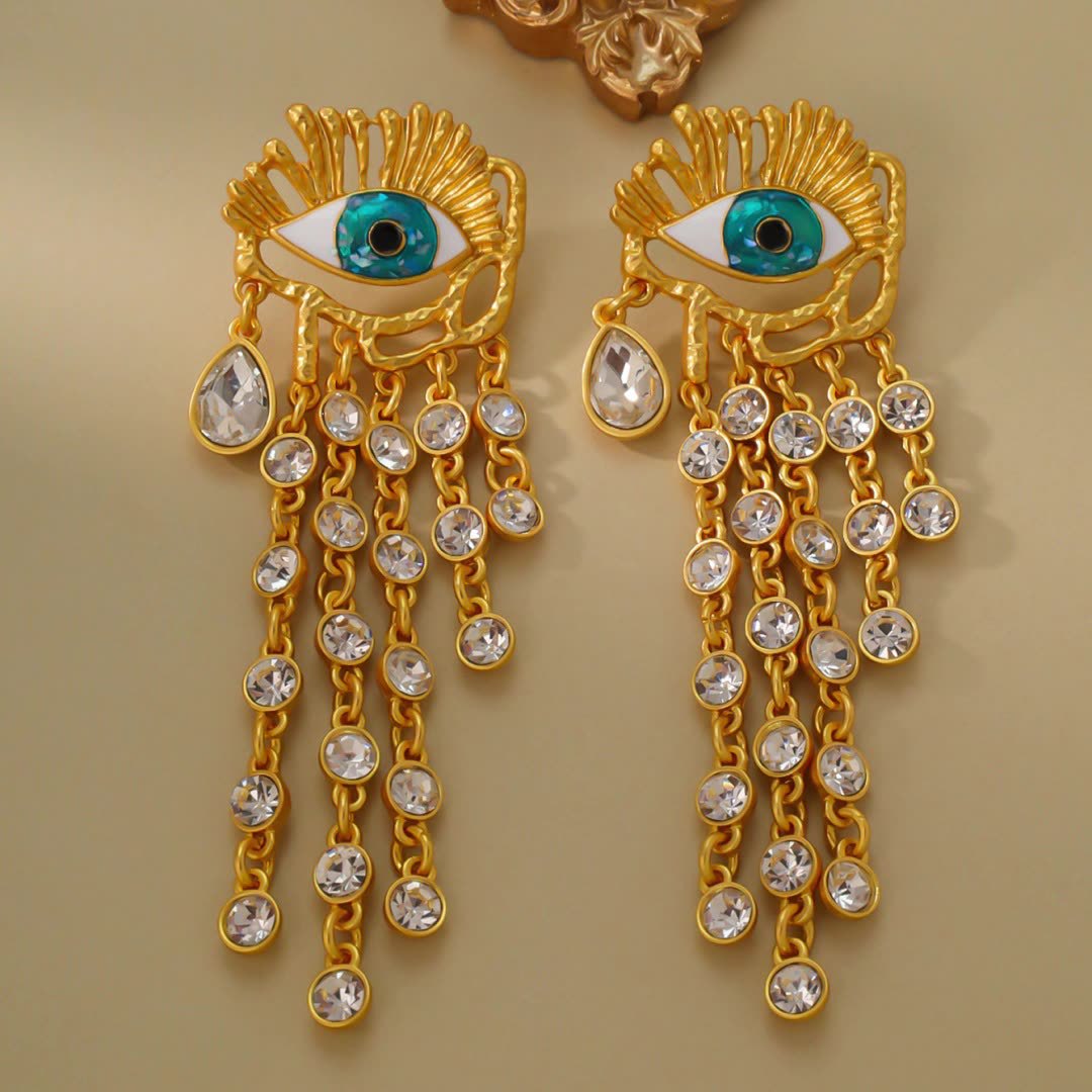 Bulk Evil Eye Gold Plated Crystal Alloy Dangler Statement Earrings Main image