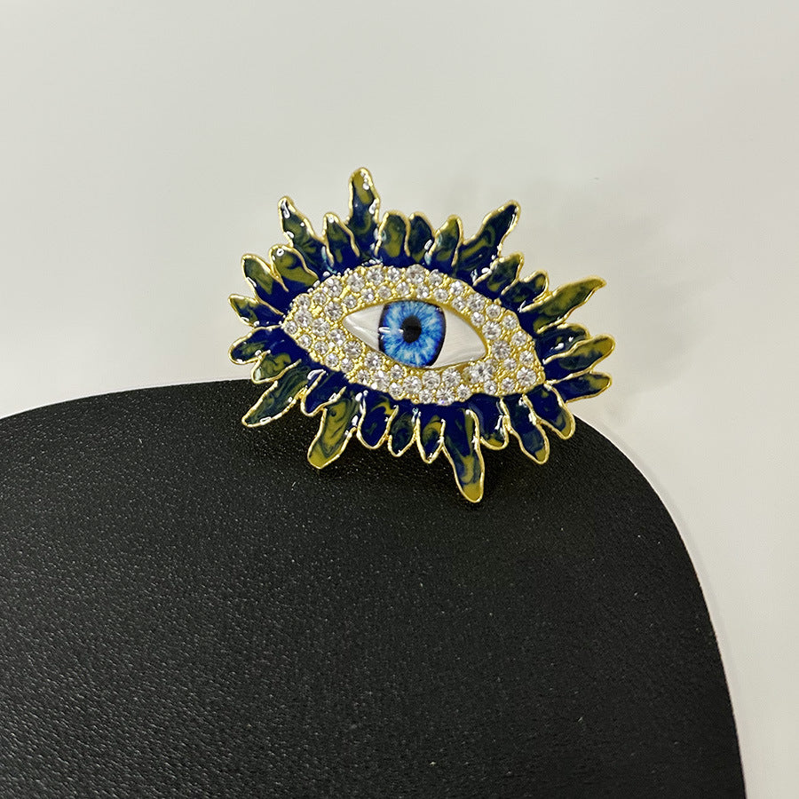 Shadow Eyelash Evil Eye CZ 18K Gold Blue Adjustable Ring Bulk Main image