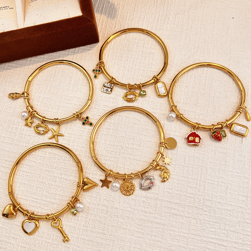 Multi Color Charms Gold Cubic Zirconia Copper Bracelet For Women Bulk