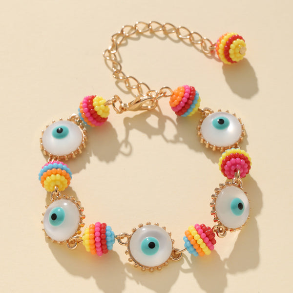 Rainbow Evil Eye 18K Gold Multicolour Handmade Beaded Bracelet Bulk Main image