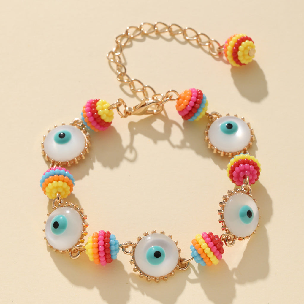 Rainbow Evil Eye 18K Gold Multicolour Handmade Beaded Bracelet Bulk