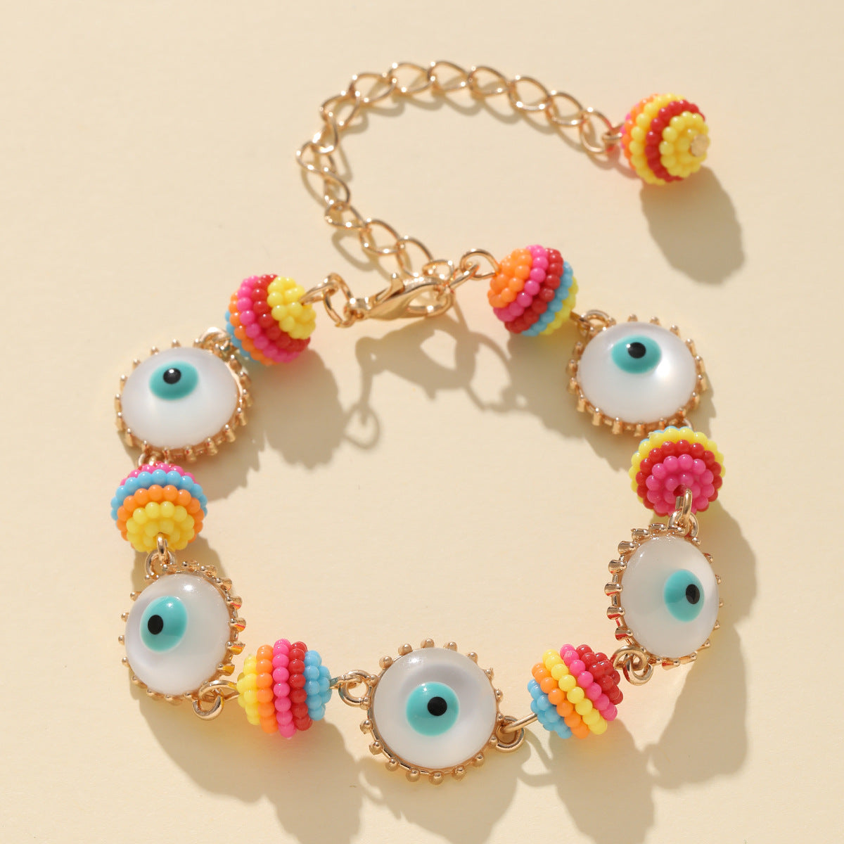 Rainbow Evil Eye 18K Gold Multicolour Handmade Beaded Bracelet Bulk