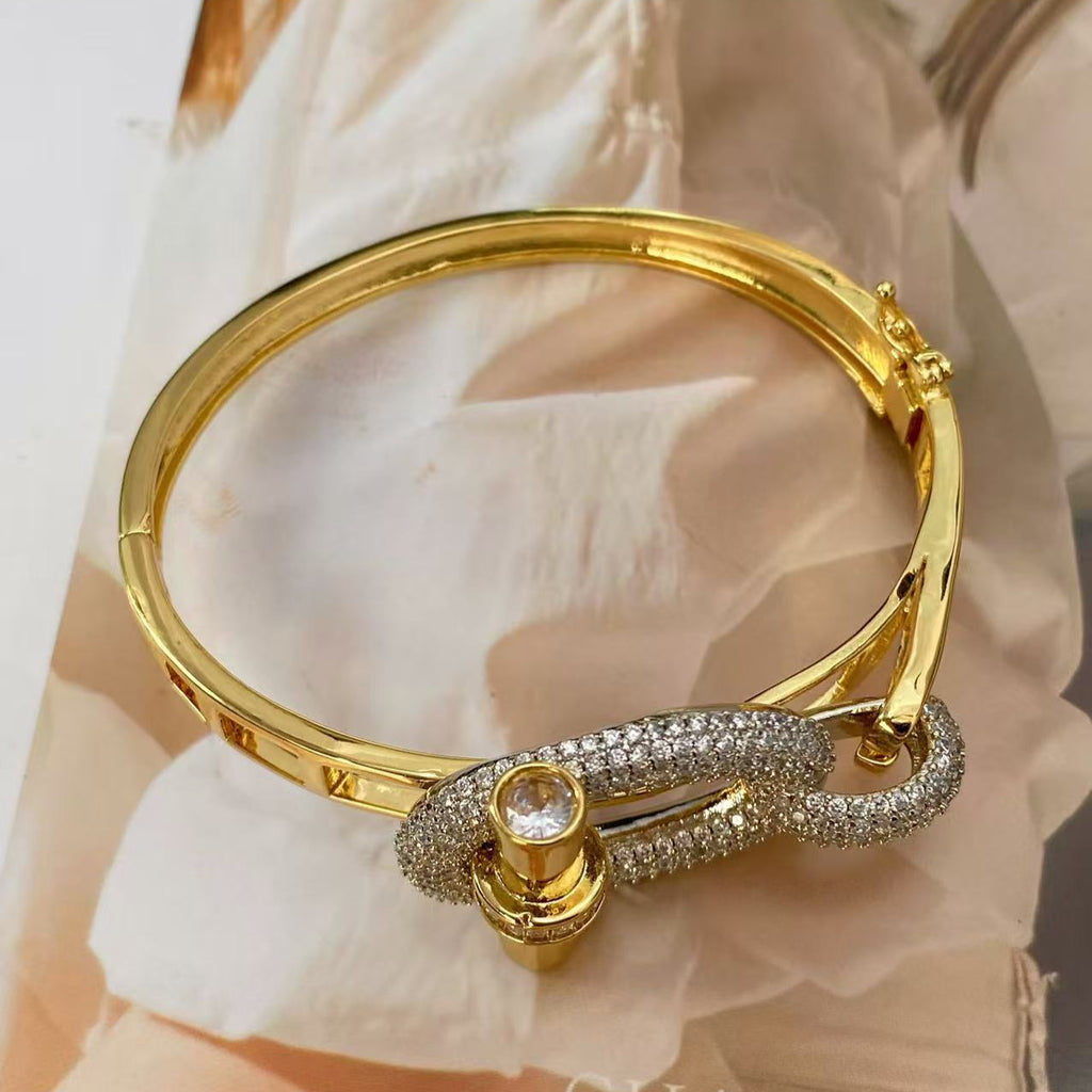 Two Tone Lock Gold Silver CZ Anti Tarnish Openable Kada Bracelet Bulk