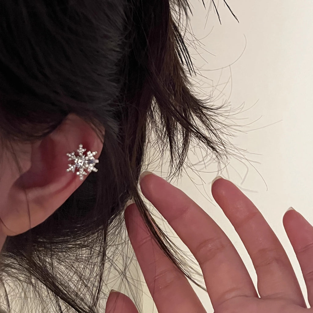 Snowflake Silver CZ Anti Tarnish Ear Clip Ear Cuff Earring Bulk
