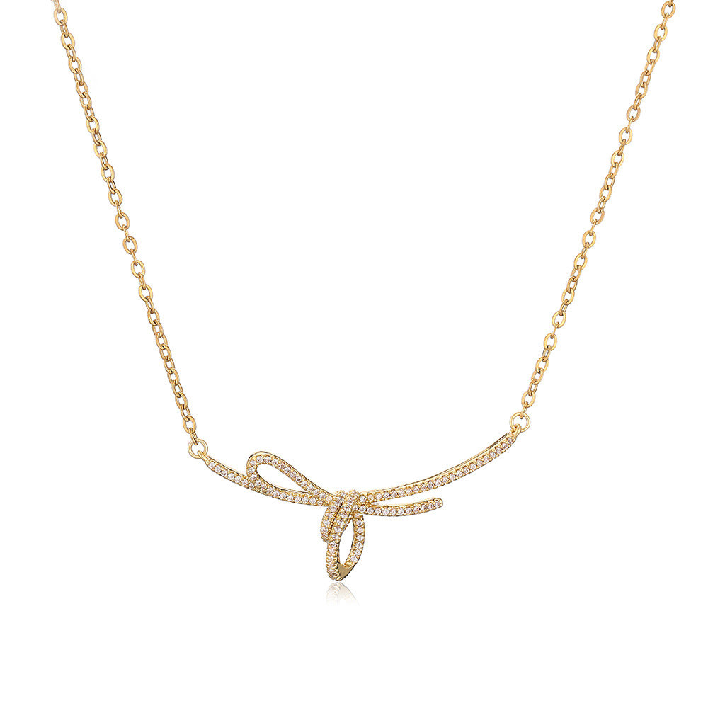 Bow Knot Gold Silver CZ Anti Tarnish Necklace Earrings Set Bulk