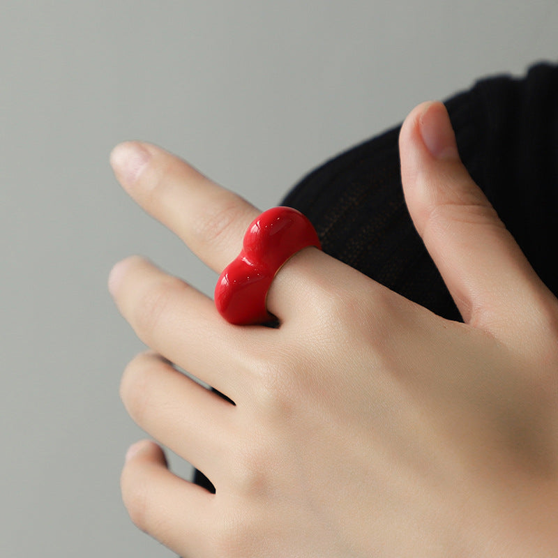 Heart 18K Gold Red Pink Black Enamel Ring For Women Bulk Secondary image