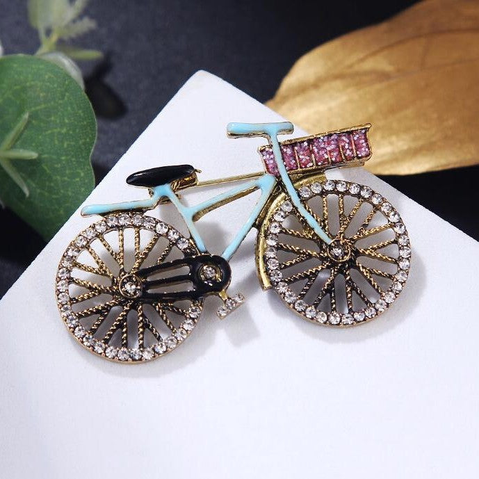 Blue Pink Cycle Gold Cubic Zirconia Copper Brooch For Women Bulk
