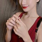 Bulk White Multi-Line Bar Gold CZ Pearl Copper Adjustable Cocktail Ring