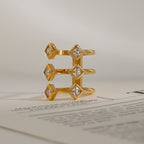 Princess Solitaire 18K Gold CZ Stainless Steel Free Size Ring Bulk