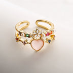 Bulk Green Pink White Heart Flower Gold CZ Adjustable Fancy Ring