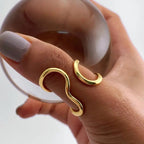 Wave Glossy 18K Gold Plated Silver Anti Tarnish Adjustable Ring Bulk