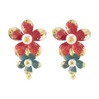 Red Blue Flower Gold Pearl Alloy Dangler Earrings For Women Bulk