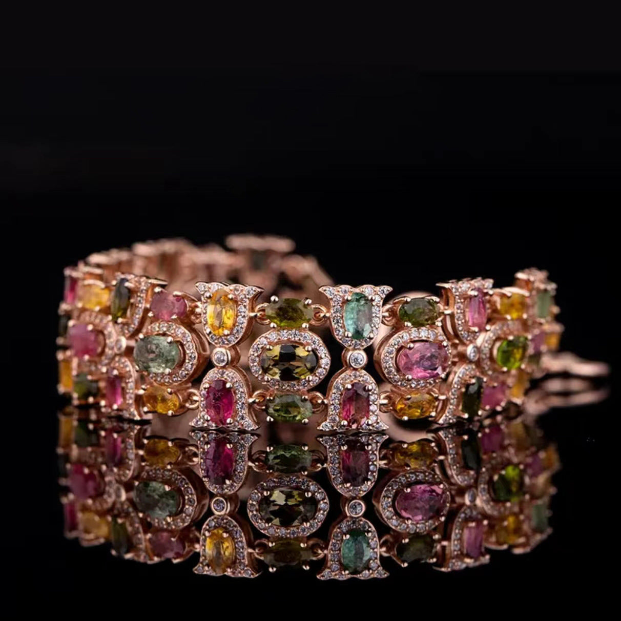 Floral Rose Gold Multi Anti Tarnish Cubic Zirconia Bracelet Ring Bulk