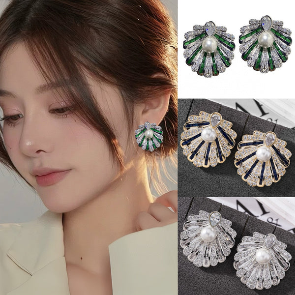 Shell Gold Silver CZ Pearl Anti Tarnish Copper Stud Earrings Bulk Main image