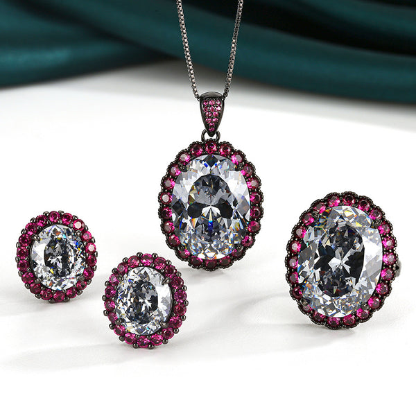 Elegant Oval Cluster Black CZ Copper Necklace Combo Set Wholesale Main image