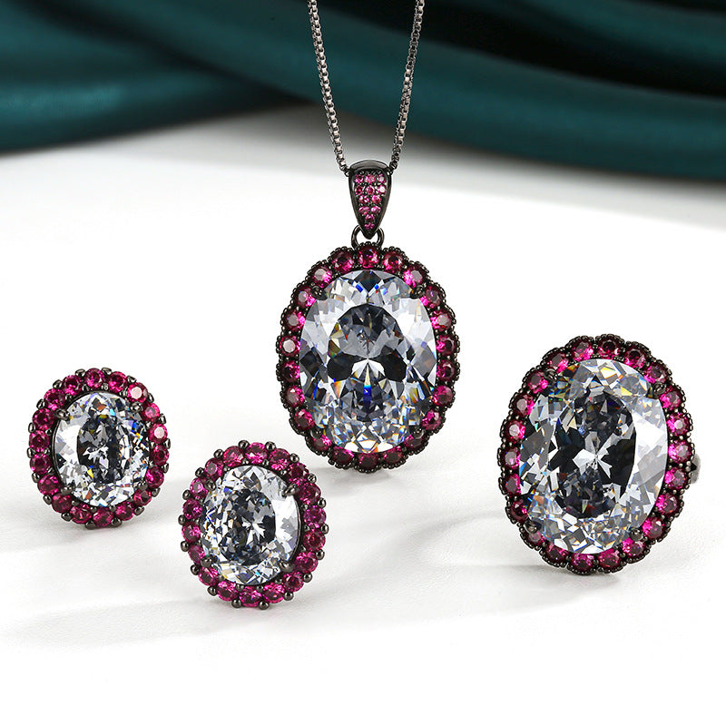 Elegant Oval Cluster Black CZ Copper Necklace Combo Set Wholesale