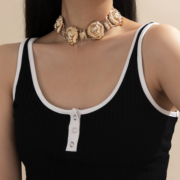 Lion Head Face 18K Gold Choker Necklace For Women Bulk Secondary image