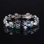 Oval Multi Gemstone Crystal Solitaire Silver Tennis Bracelet Bulk
