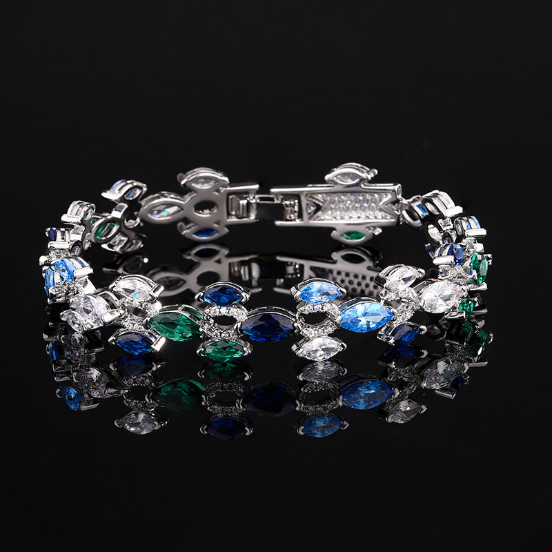 Oval Multi Gemstone Crystal Solitaire Silver Tennis Bracelet Bulk