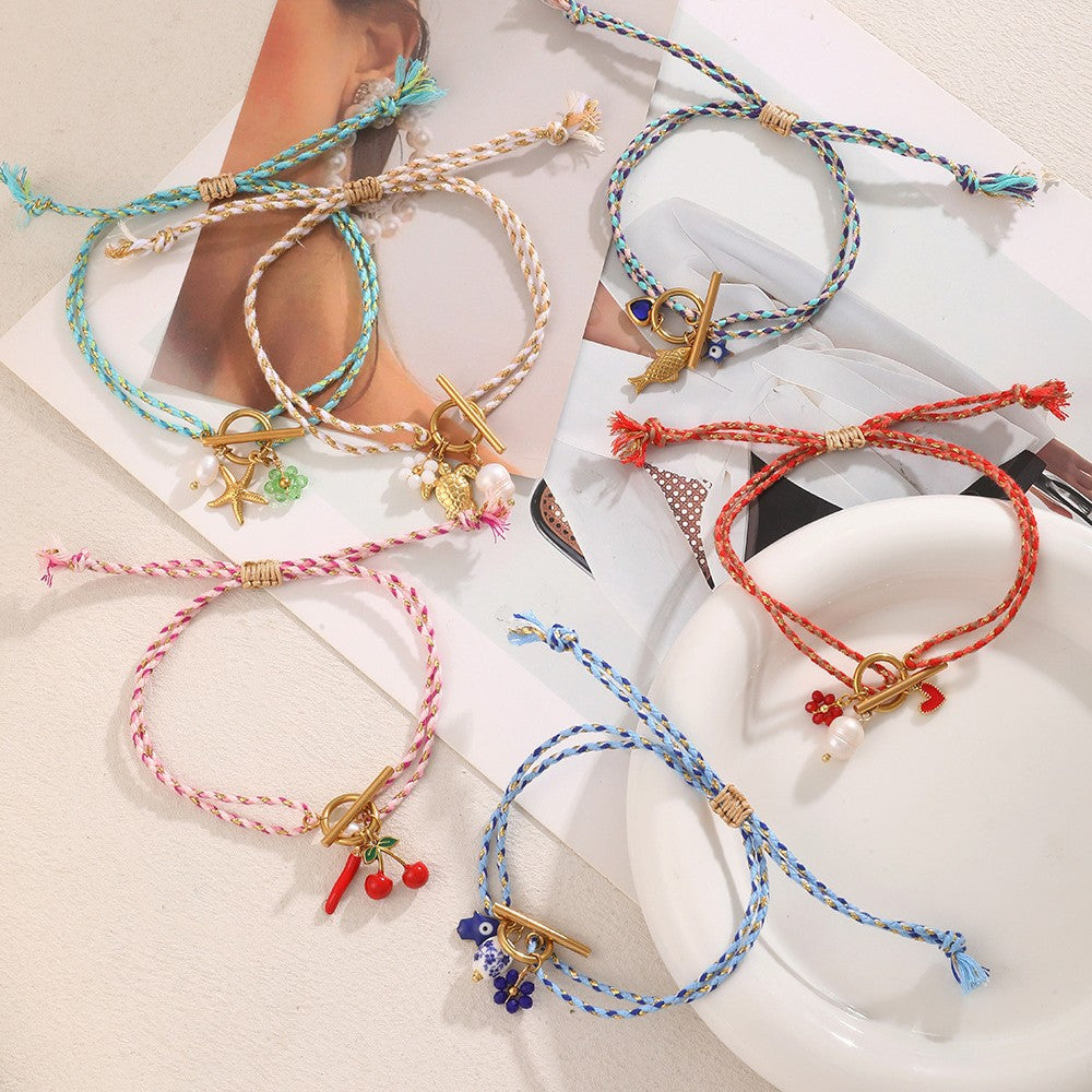 Multi Color Charms Gold Plated Beads Stainless Steel Bracelet Bulk