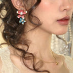 Red Blue Flower Gold Pearl Alloy Dangler Earrings For Women Bulk