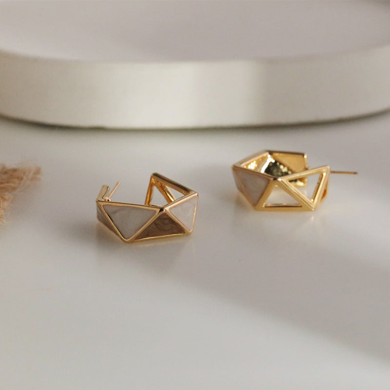 Triangle Enamel 18K Gold Green Brown Anti Tarnish Hoop Earring Bulk