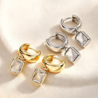 Gold Silver Huggie Rectangle Cubic Zirconia Copper Drop Earrings Women Bulk
