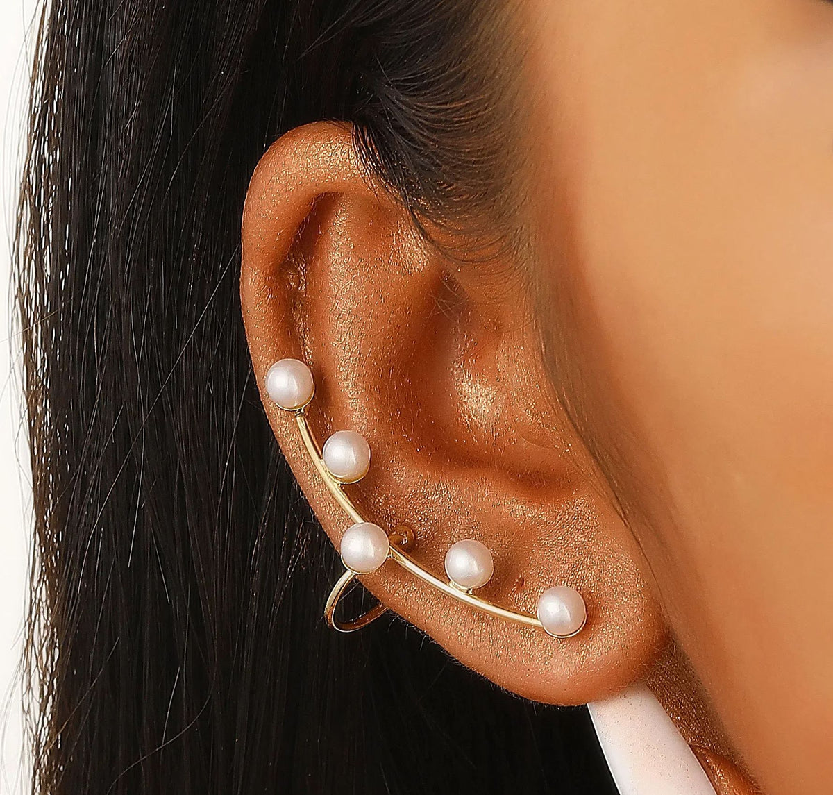 Elegant Floral Leaf Heart Gold Silver Rhinestone Left Ear Cuff Earrings Bulk