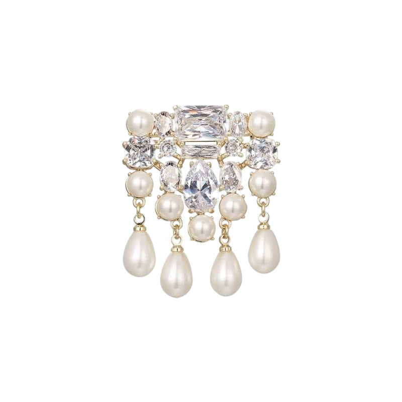 Designer CZ & Pearl Gold Rhinestone Copper Anti Tarnish Brooch Bulk