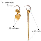 Love Heart 18K Gold Silver Stainless Steel Dangler Drop Tassel Earrings Chain For Women