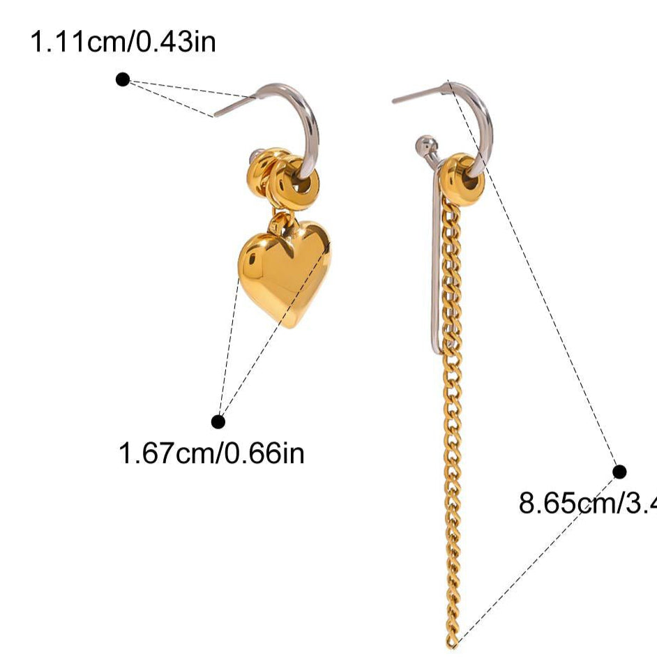Love Heart 18K Gold Silver Stainless Steel Dangler Drop Tassel Earrings Chain For Women