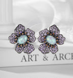 Purple Flower Black Cubic Zirconia Copper Drop Earrings For Women Bulk