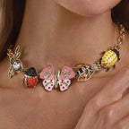 Multi Color Trendy Insect Charm Gold Enamel Necklace Earring Set Bulk