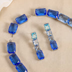 Blue White Rectangular Cut Silver CZ Copper Necklace Earring Set Bulk