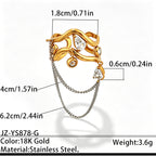 Dual Tone Gold Silver CZ Crystal Chain Stainless Steel Cocktail Ring Bulk