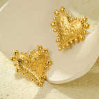 Beaten Finis Heart Gold Stainless Steel Anti Tarnish Stud Earring Bulk