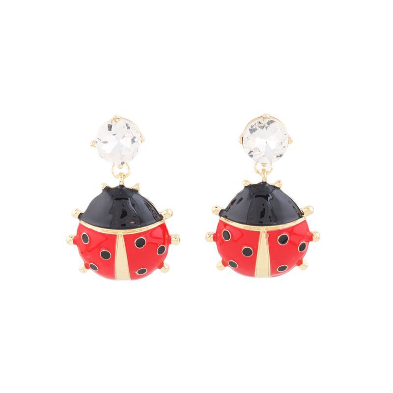 Ladybug Red Black 18K Gold Cubic Zirconia Drop Earring For Women Bulk